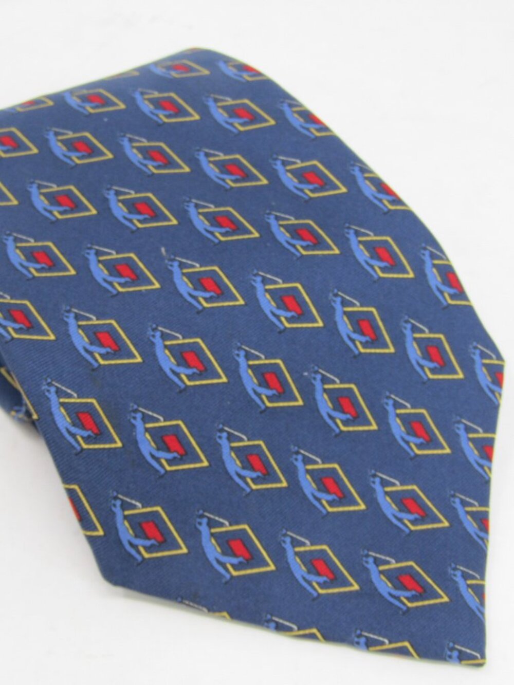 Vintage Chaps Ralph Lauren Geometric Tie Navy Blue Necktie